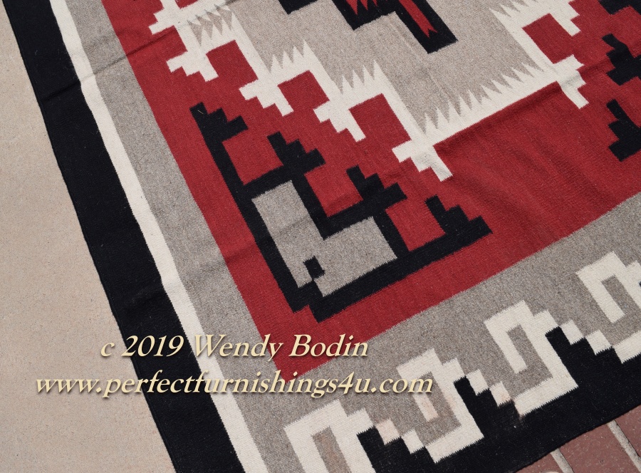 Red Two Grey Hills Double Diamond Pattern Hand Woven Wool Rug 8x10